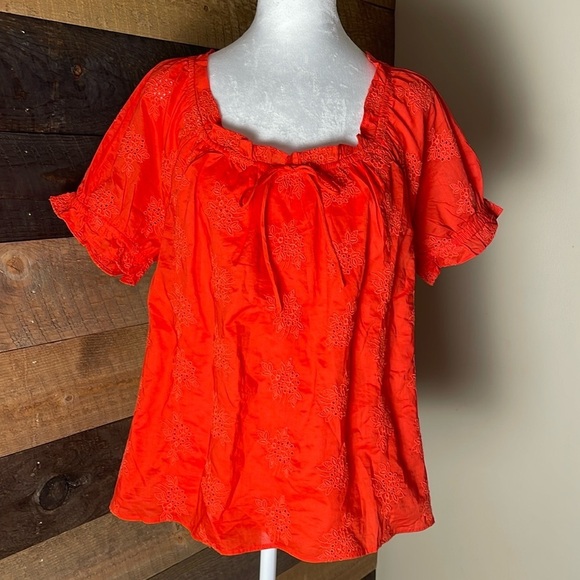 J. Crew Orange Eyelet Cotton Top Size Large - Picture 1 of 8